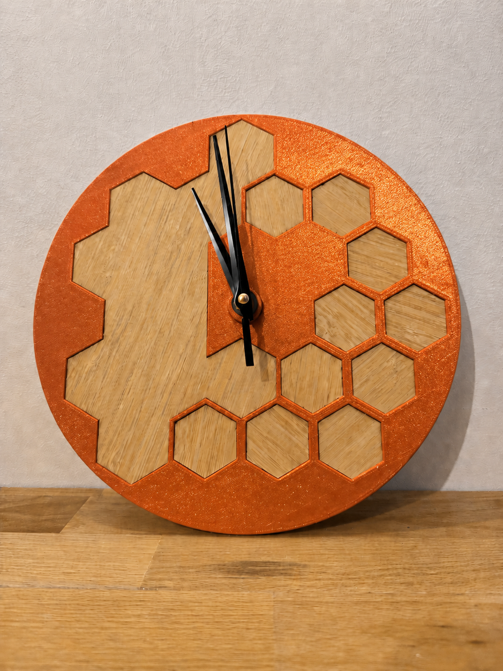 Horloge Murale Design Hexagone insert bois - 100% Insert bois