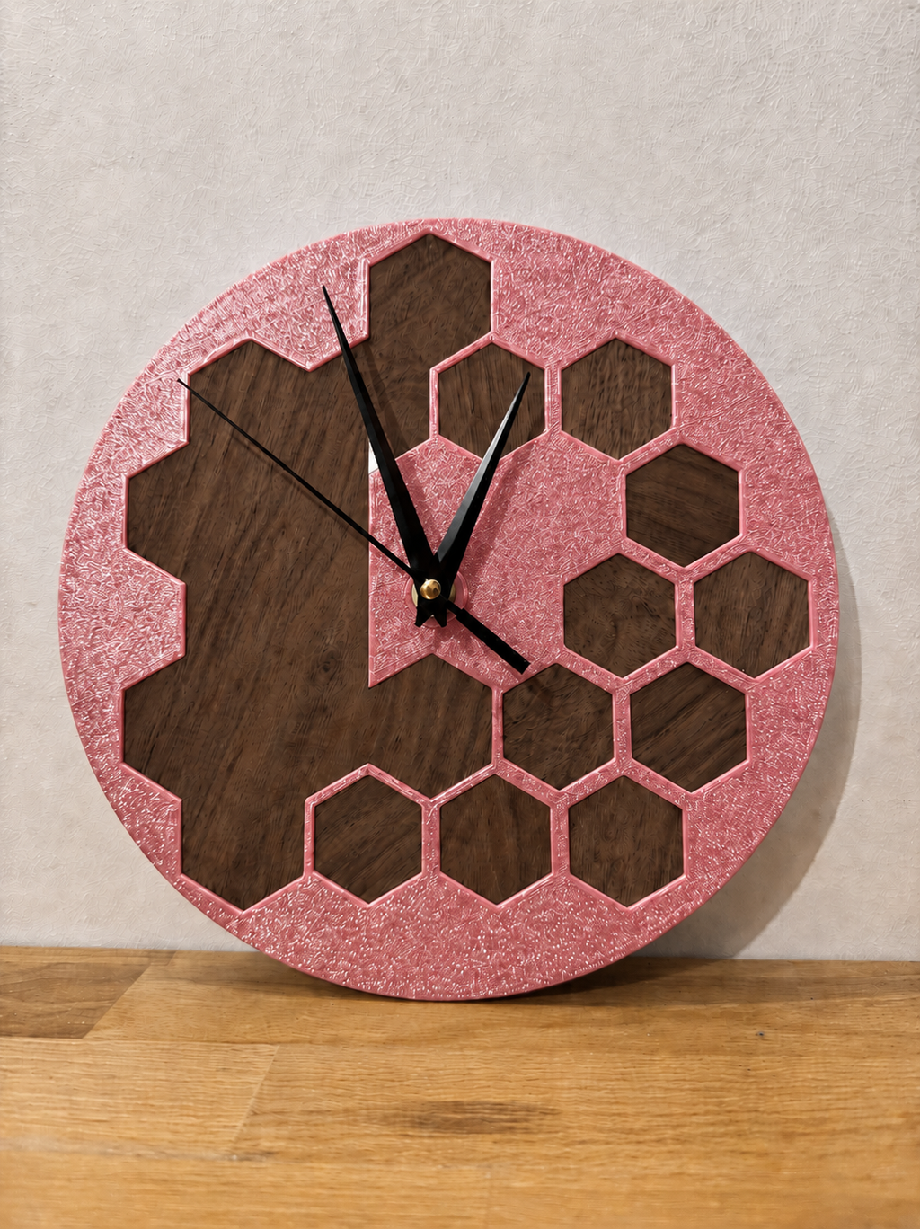 Horloge Murale Design Hexagone insert bois - 100% Insert bois