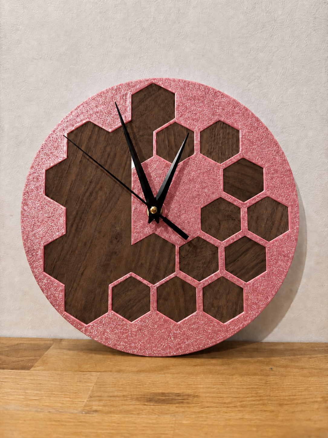 Horloge Murale Design Hexagone insert bois - 100% Insert bois