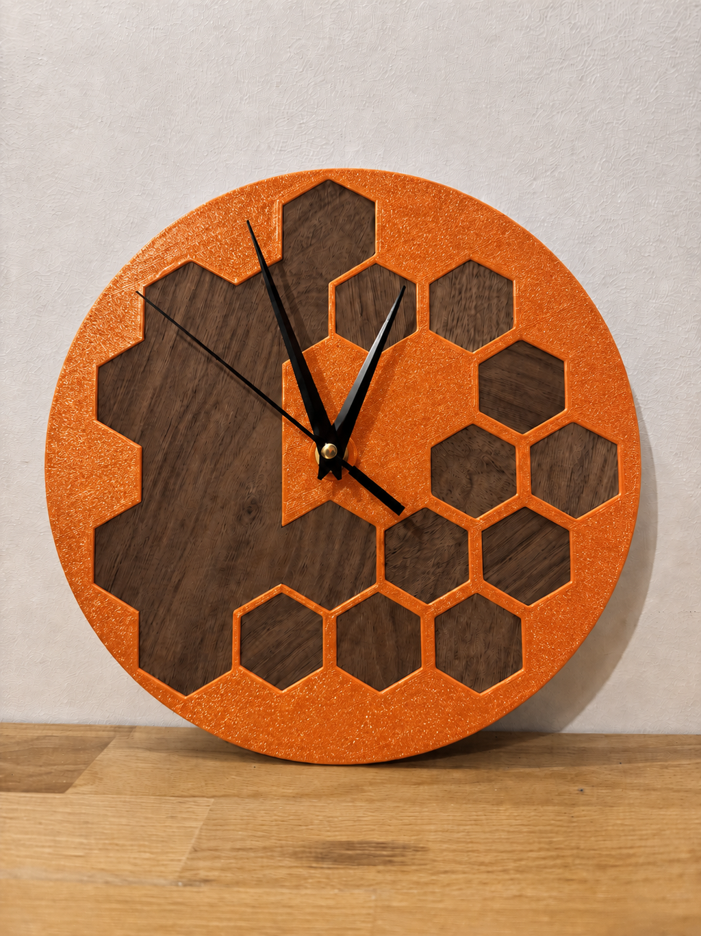 Horloge Murale Design Hexagone insert bois - 100% Insert bois
