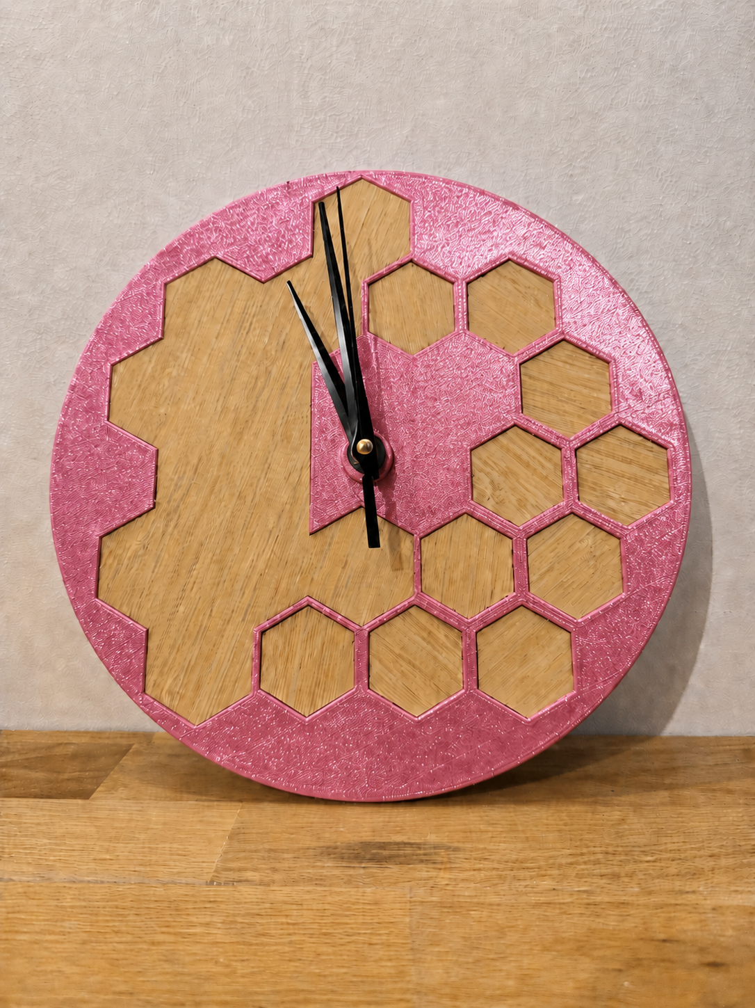 Horloge Murale Design Hexagone insert bois - 100% Insert bois